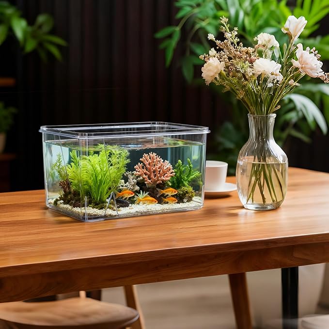 Geelin 1.5 Gallon Plastic Fish Tank Large Bowl Shatterproof with Crystal Clear Clarity for Terrarium, Flower Vase Centerpiece Gift for Fish Lovers(Square)