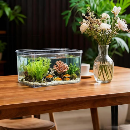 Geelin 1.5 Gallon Plastic Fish Tank Large Bowl Shatterproof with Crystal Clear Clarity for Terrarium, Flower Vase Centerpiece Gift for Fish Lovers(Square)
