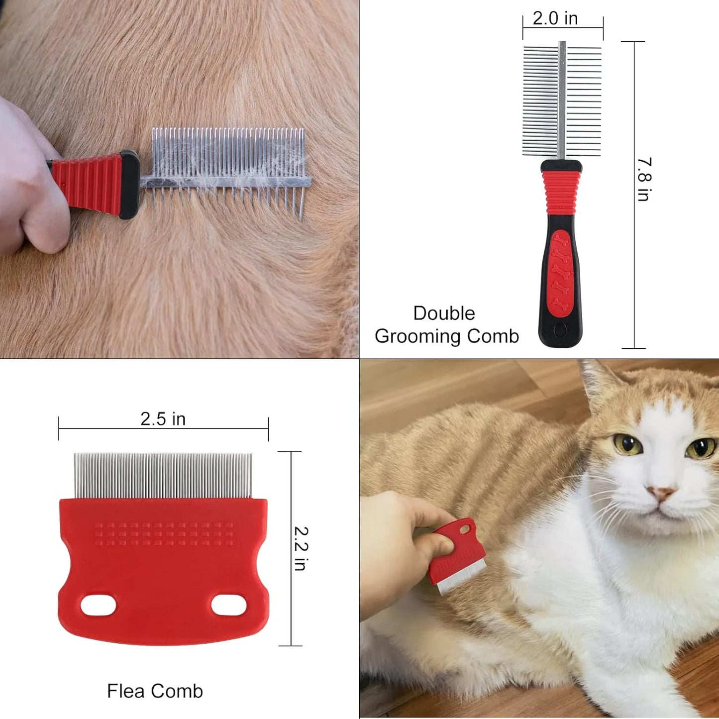 Wisedog Pet Grooming Kit - Pin & Bristle Brush, Slicker Brush, Dematting Tool, Nail Clipper, Hair Removal Mitts, Flea Comb for Dogs and Cats (Reddish-black)