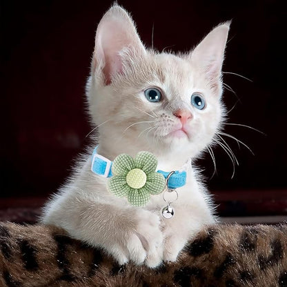 Breakaway Cat Collars with Bells, MUZIEBA Kitten Collar for Girl Boy Adjustable Safety Kitty Collars for Cats Puppy and Small Pets (Blue)