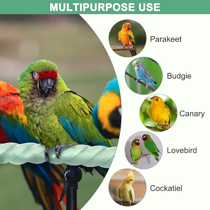 1-Pack Rope Perches for Bird Cages, 31.5 in Length Comfort Grip Flexible Rope Perch Beak & Paw Grinding for Parrots/Cockatiels/Parakeets, Bird Platform Sand [Cyan]