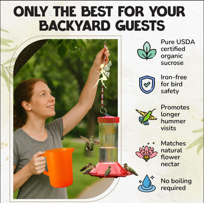 Premium USDA-Certified Organic Hummingbird Food, 8-8oz Packets of Natural Nectar, Outdoor Feeding Essentials (Without Feeder, 8 Pack)