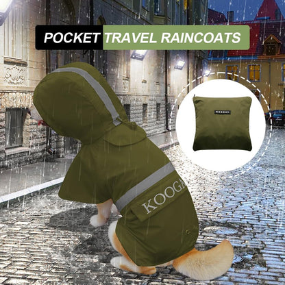 Green Waterproof Raincoat, 2XL for Small Dogs, Adjustable, Windproof, Reflective Strips