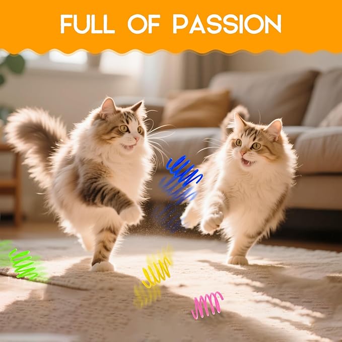 Cat Spring Toy 60 Pack, Plastic Springs Cat Toy Springs for Indoor Cats Kitten Toys for Swatting, Biting, Hunting, Tnteractive (4 Colors)