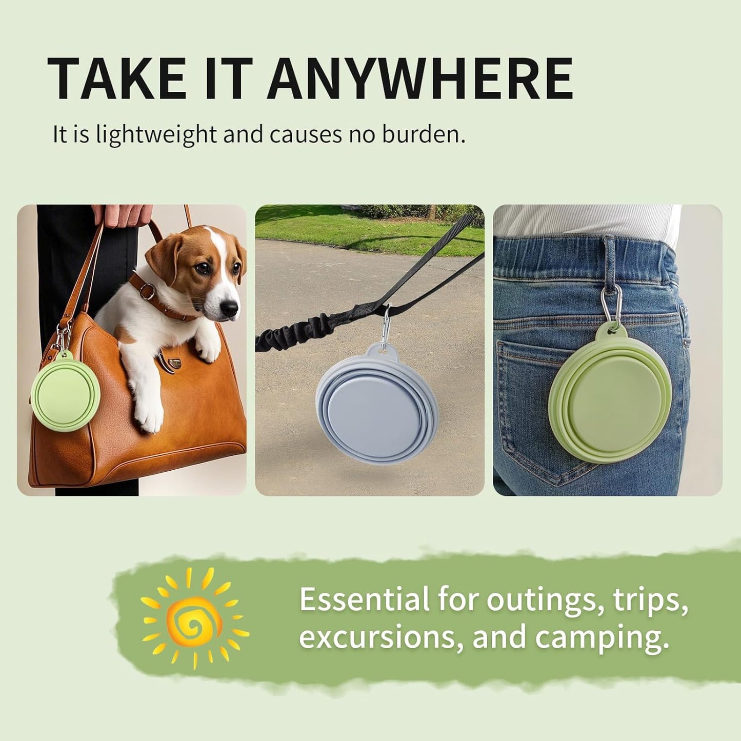 Collapsible Dog Bowls 2-Pack, Portable Travel Dog Bowl with Carabiner, Food-Grade Silicone Pet Bowl for Hiking, Walking (Macaron Blue and Green)