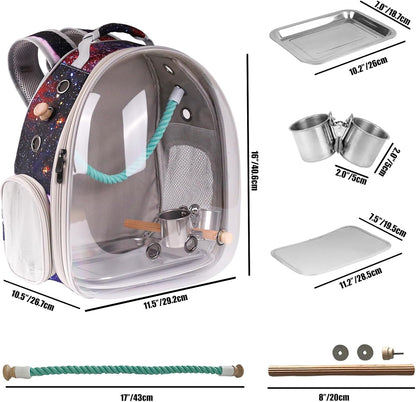 Galaxy Blue Bird Carrier Backpack with Perch - Bubble Backpack for Birds Conures, Budgies and Small ParrotsIdeal Ideal for Vet and Outdoor Adventures(Galaxy Blue, Large)