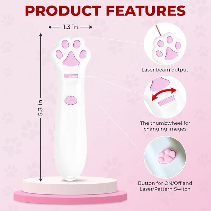 Cat Toy - Dog Toy | Wall Image Projector | Indoor Interactive Cat Toy with 5 Different Designs | Ideal for Dog, Cat, Kitten, Puppy (White)