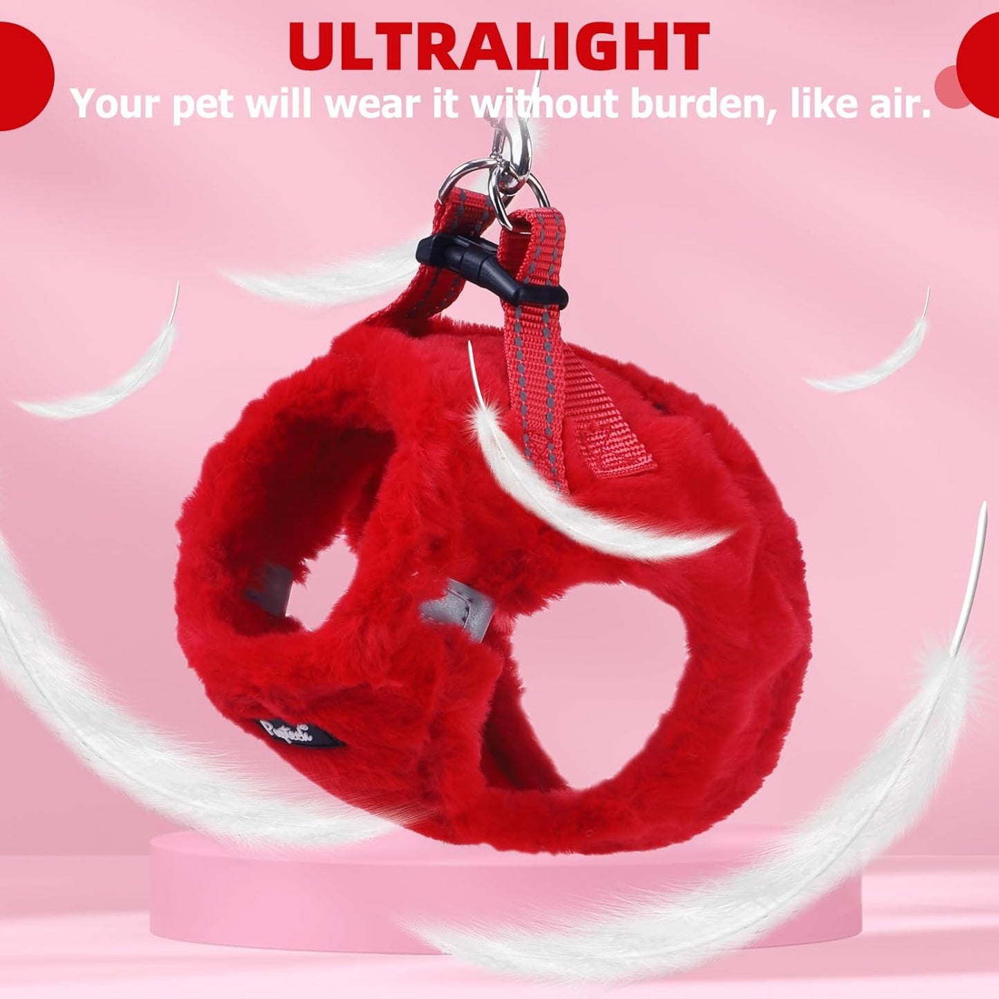 PUPTECK Adjustable Dog Harness Collar and Leash Set Step in No Pull Pet Harness for Small Medium Dogs Puppy and Cats Outdoor Walking Running, Soft Mesh Padded Reflective Vest Harnesses, Red M