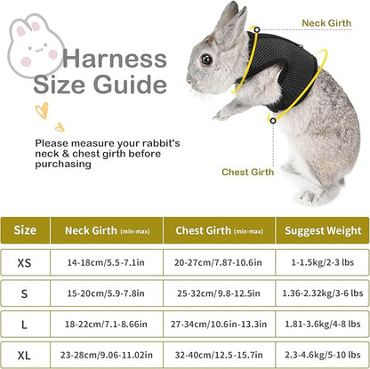 PETTOM Bunny Rabbit Harness with Stretchy Leash Cute Adjustable Buckle Breathable Mesh Vest for Kitten Small Pets Walking (Black,L)