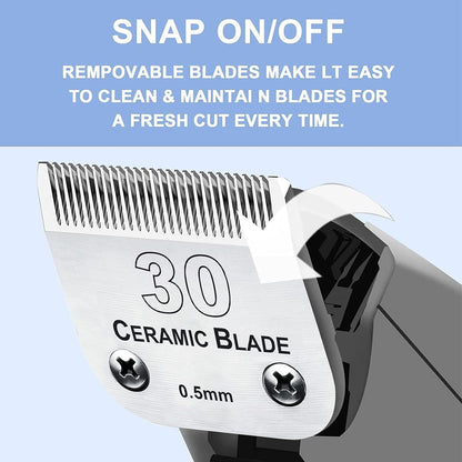 #30 Blade Dog Grooming Clipper Replacement Blades Compatible with Andis/Wahl/Oster Dog Clippers,Detachable Ceramic Blade & Stainless Steel Blade,Size-30, 1/50-Inch Cut Length (64260)