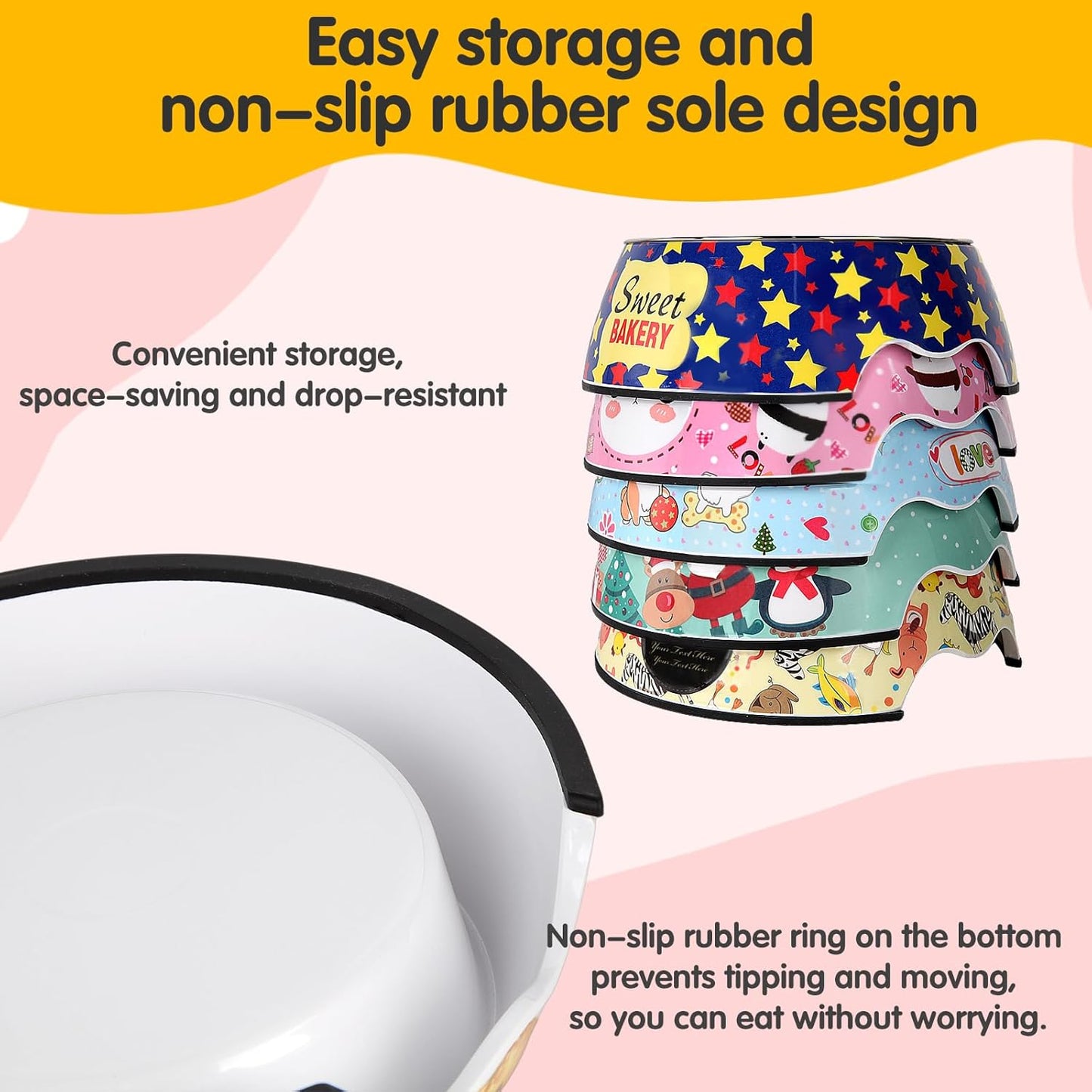Pet Cats Dog Bowls - Non Slip Skid Proof Cartoon Pattern Heavy Duty Pet Cats Dog Food Water Bowls for Feeding Small Dogs Puppies Cats Kittens - Cartoon Stars-S
