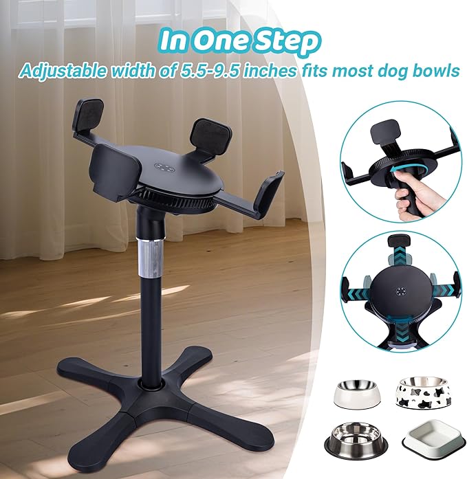 Elevated Dog Bowl (Not Bowl Included), Adjustable Stand Heights & Width, Non-Slip Foot Mats, Tilting Raised Dog Bowls with Metal Knob for Small, Medium & Large Dogs Breed (1 Pack), Black