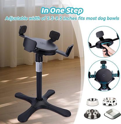 Elevated Dog Bowl (Not Bowl Included), Adjustable Stand Heights & Width, Non-Slip Foot Mats, Tilting Raised Dog Bowls with Metal Knob for Small, Medium & Large Dogs Breed (1 Pack), Black