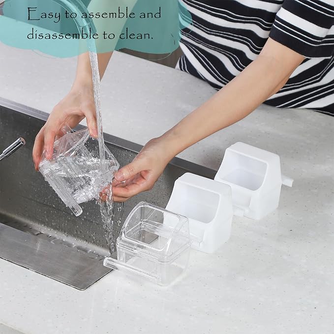 IBWell 2 Pack Clear Water Bowl and Food Container - Bird Cage Feeder With Perch for Parakeets - No Mess Design