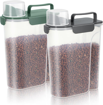 Cat Dog Food Storage Container,Pet food Container with Locking Lids Food Storage bin PBA-Free,For Pet food,Rice,cereals Storag (Dark Gray + Dark Green (5L-2Pack))