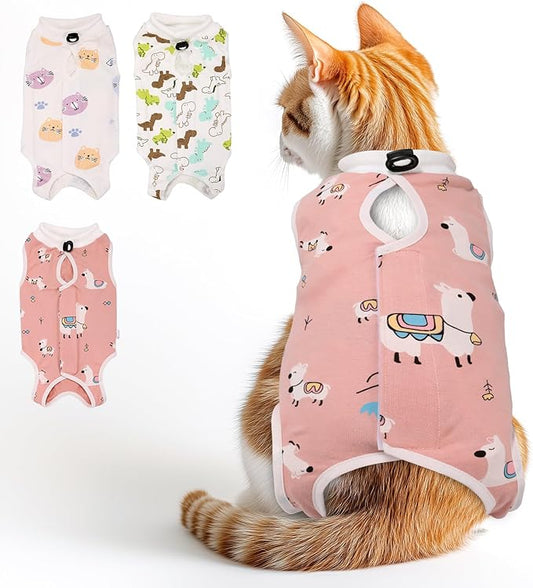 3 PCS Cat Recovery Suit for Spay Abdominal Wounds Female, Cat Onesie for Cats After Surgery, Pet Surgery Recovery Suit Kitten Onesie for Cats Anti Licking