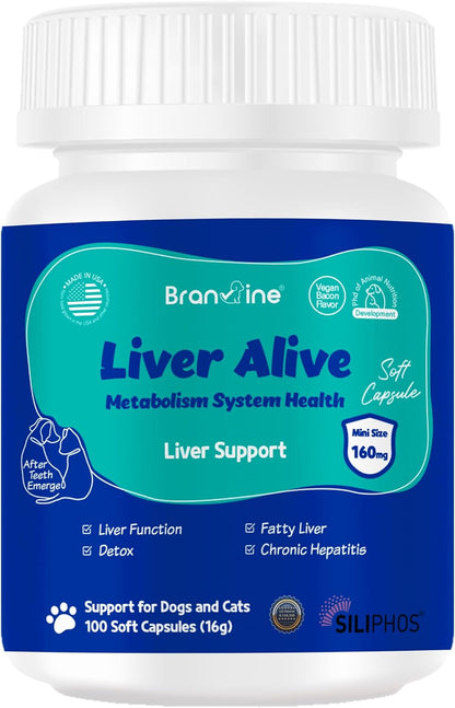 Liver Alive Metabolism System Health for Dogs and Cats - Function, Fatty, Detox, Chronic Hepatitis with SILIPHOS®, TUDCA, Same Vegan Bacon Flavor (60ml)