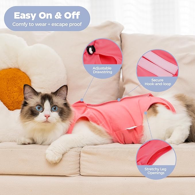 Avont Cat Recovery Suit Post-Surgery Onesie, Breathable Cone-of-Shame Alternative Bodysuit for Spayed Female Kittens, Skin Abdonminal Wound Care -RosepinkM
