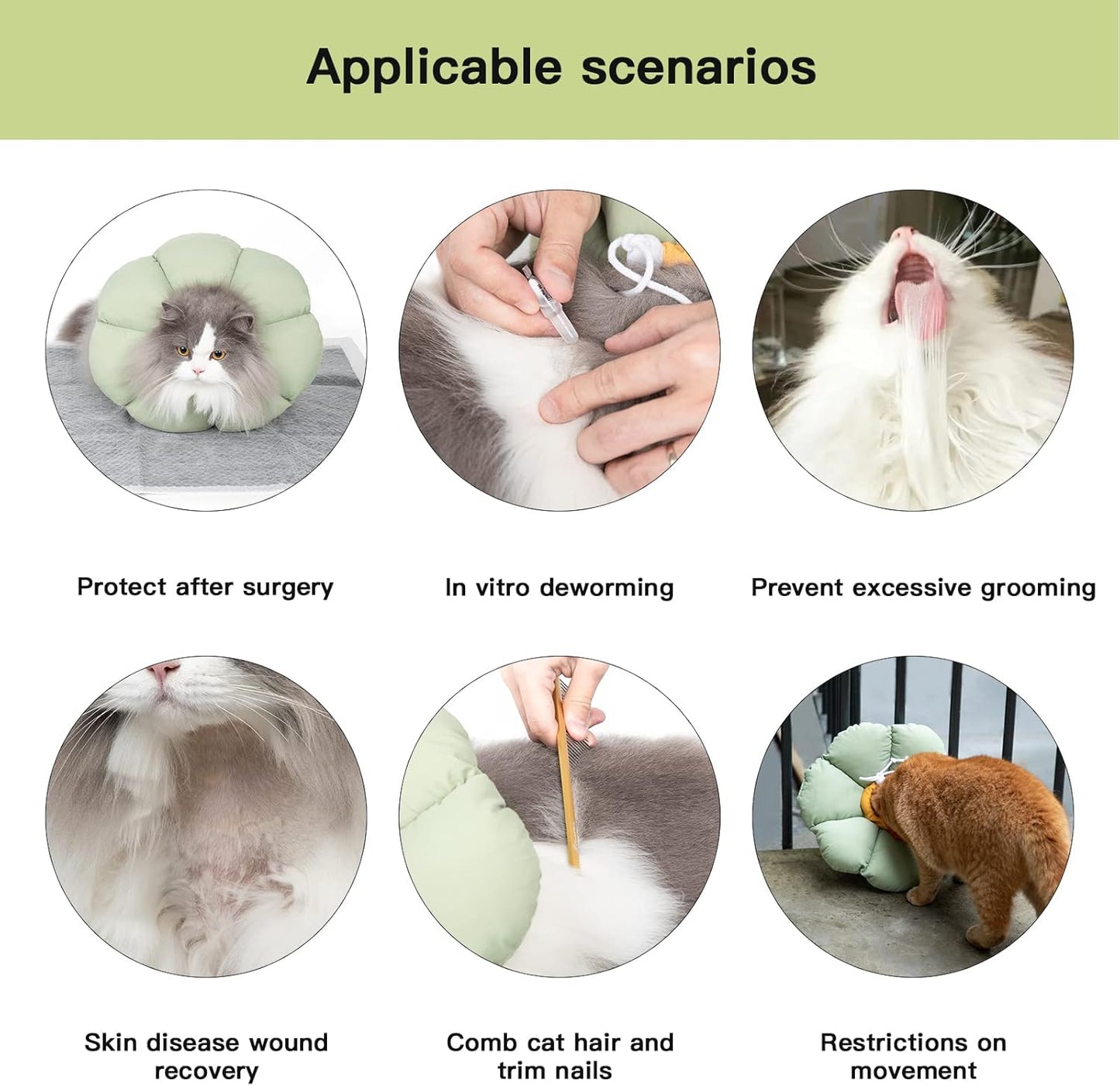 Cat Cone Collar,Cute Waterproof Cat Recovery Collar,Anti-Bite Lick Wound Healing Safety Elizabethan e Collar for Cats,Green Flower All-Season Style