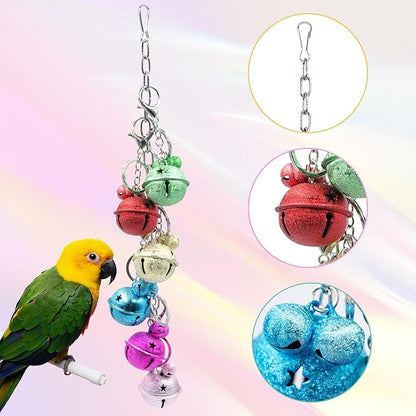 Oooct Bird Swing Bells Toys, Colorful Parrot Metal Bells, Hanging Bird Chewing Toys, Bird Cage Accessories, Suitable for Small to Medium Birds Budgie Lovebirds Conures Parakeets Cockatiels