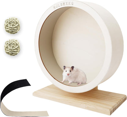 6.6in Silent Hamster Wheel with 2 Natural Chew Toys - Wooden Exercise Wheel with Removable Track, Quiet Spinner for Gerbils, Mice, Hamsters,Mouse,Syrian Hamster (6.6in)