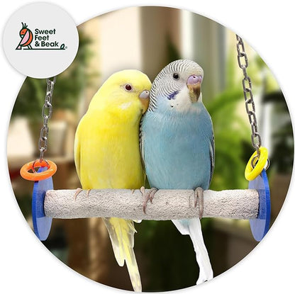 Sweet Feet and Beak Roll Bird Swing - Pumice Perch Bird Toys Trims Nails and Beaks, Safe and Non-Toxic Bird Cage Accessories for Small and Large Birds, Swinging Toys Birds Will Love, Small 7.5 Inches