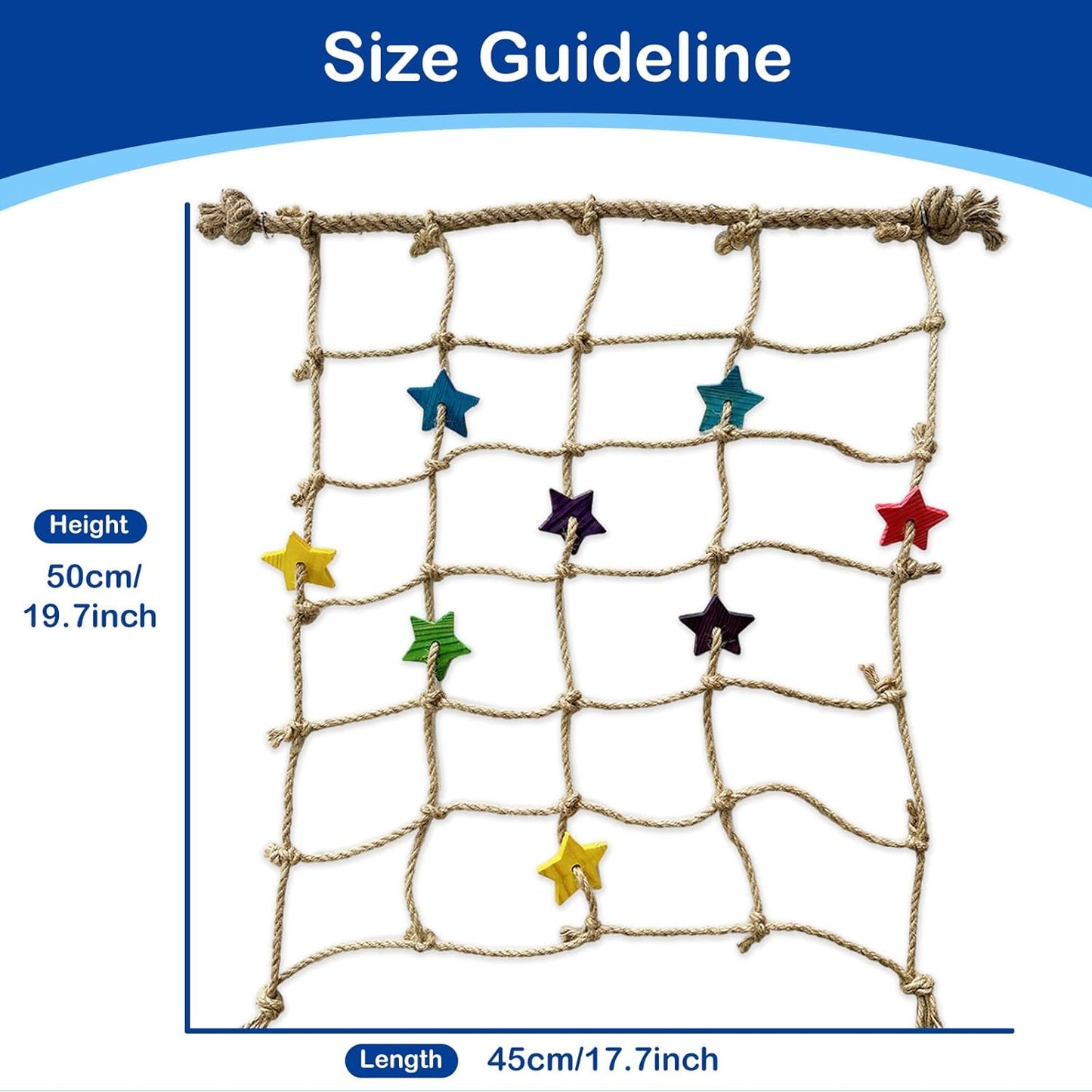 Bird Climbing Rope Net Climbing Rope Ladder,Size - 18''X20'' Parakeet Cage Hanging Toys for Rats Parakeet Cockatiel Cockatoo Conure African Grey Budgie