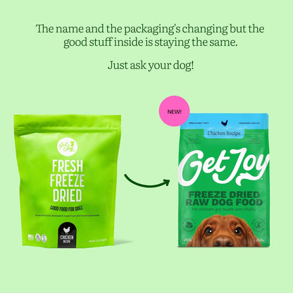Get Joy Freeze Dried Raw Chicken Dog Food, High Protein Grain Free Meal, Topper & Treat, Gut Health Support with Probiotics, Small to Large Breed, 16oz Bag