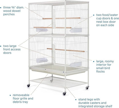 Prevue Pet Products Wrought Iron Flight Cage with Stand, Large Birdcage for Pets, Metal Cage Standing Birdcage, Chalk White
