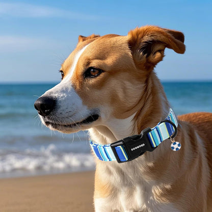 DOGWONG Blue Boy Dog Collar, Blue Stripe Dog Collar Adjustable Soft Natural Fabric Girl Pet Dog Collars Cute Boy Necklace for Small Medium Large Dogs