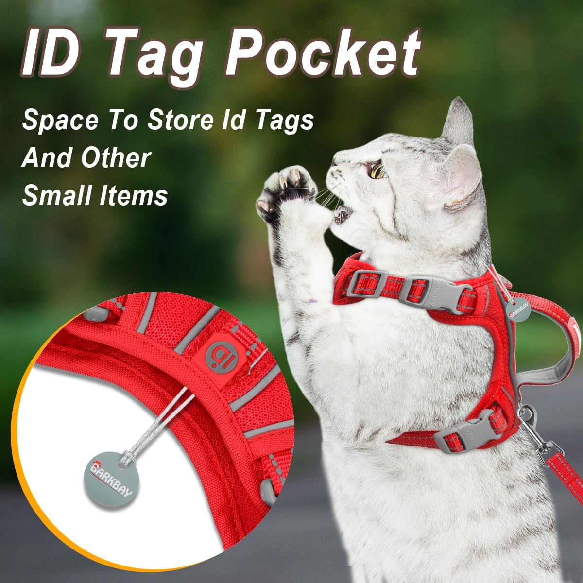Cat Harness and Leash Set for Walking Escape Proof for Small Large cat Kitten Harness with ID tag Pocket (Red,S)