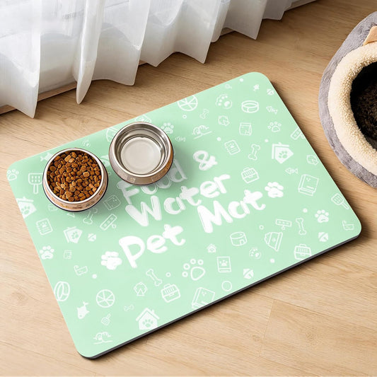 Pet Feeding Mat,Dog Cat Mat for Food and Water,Dog Bowl Waterproof Placemat with Rubber Backing,Absorbent Quick Dry Water Dispenser Mat for Pet（Green 12"×18"）