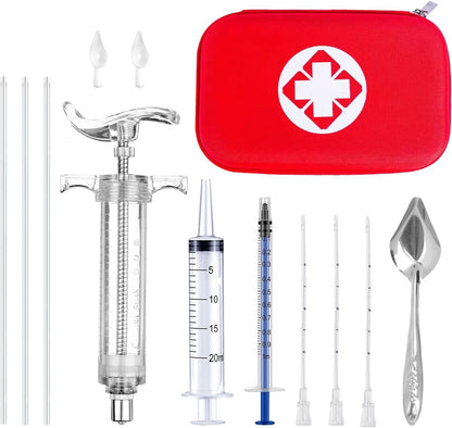 Bird Feeding Syringe Feeding Tubes for Baby Birds Parrot Hand Feeding Syringe with Curved Gavage Tubes and Stainless Steel Metal Feeding Spoon (9Pcs)