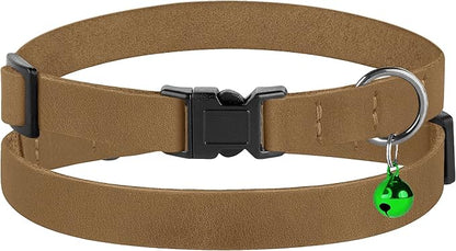 Breakaway Cat Collar Leather with Removable Bell - 13 Colors Available - Soft Adjustable Girl Boy Safety Lightweight Pet Kitten Collars Pink Brown Blue Green Red Orange Black (Brown)