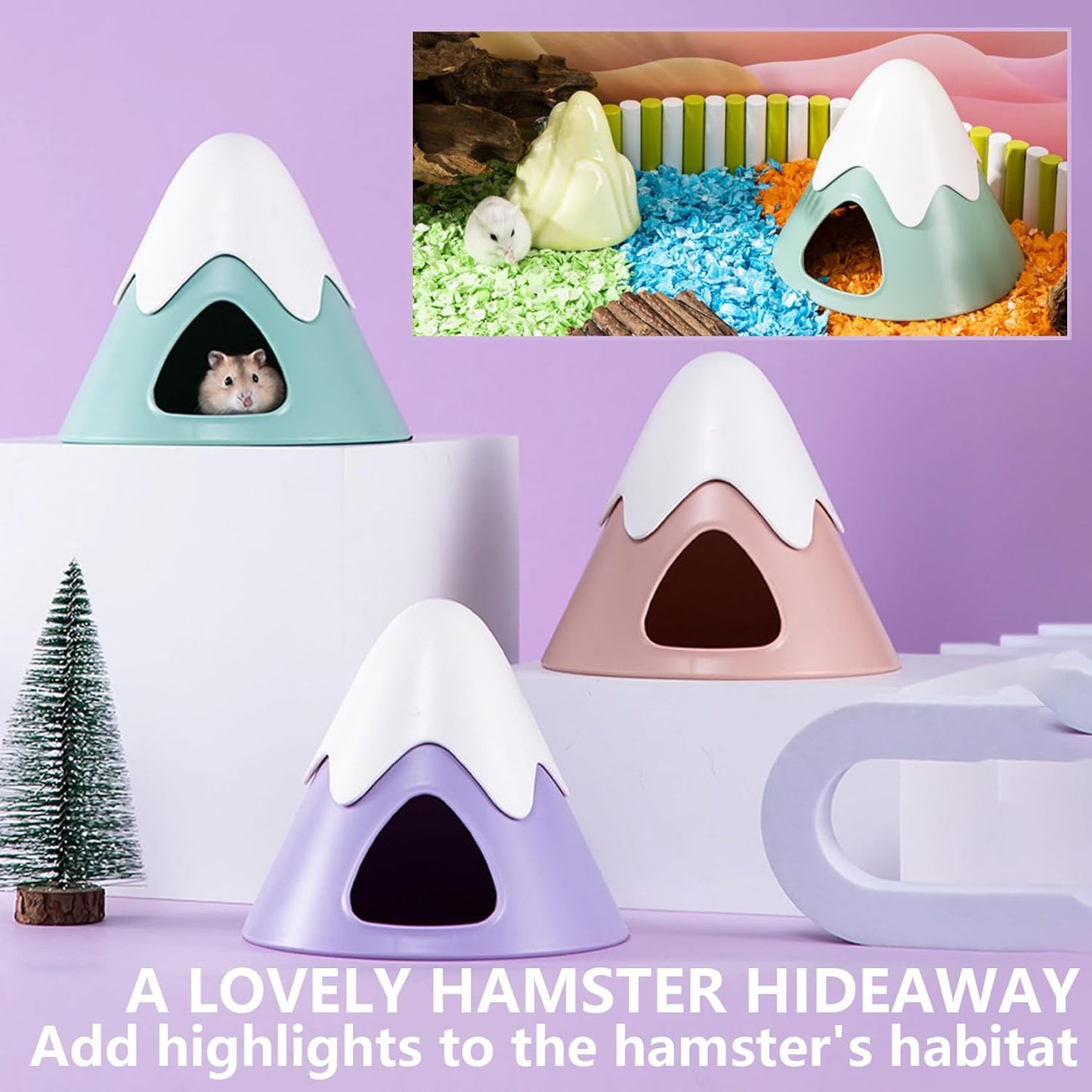 Hamster Hideout, Snowy Mountain Shape Hamster Hide House,Cute Small Animal Habitat Hideaway Hut for Syrian Hamsters, Mice, Gerbils, Rats (Purple)