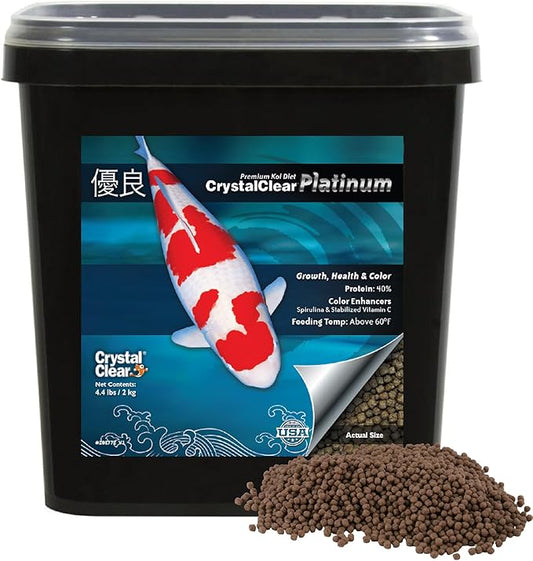 CrystalClear Platinum Fish Food, Premium Floating Pellets for Koi & Goldfish – Boost Growth, Color, and Wellness in Backyard Ponds & Water Gardens, 3mm Pellets, 4.4 Pounds