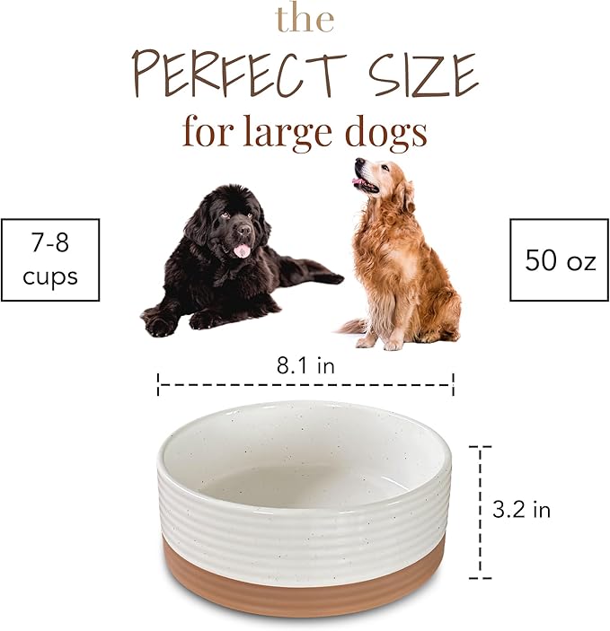 Mora Ceramic Pet Bowl - Large Food/Water Dish for Large Dogs, Cats, Great Dane, Mastiff - 50oz or 8 Cups - Basic Bowls - Vanilla White
