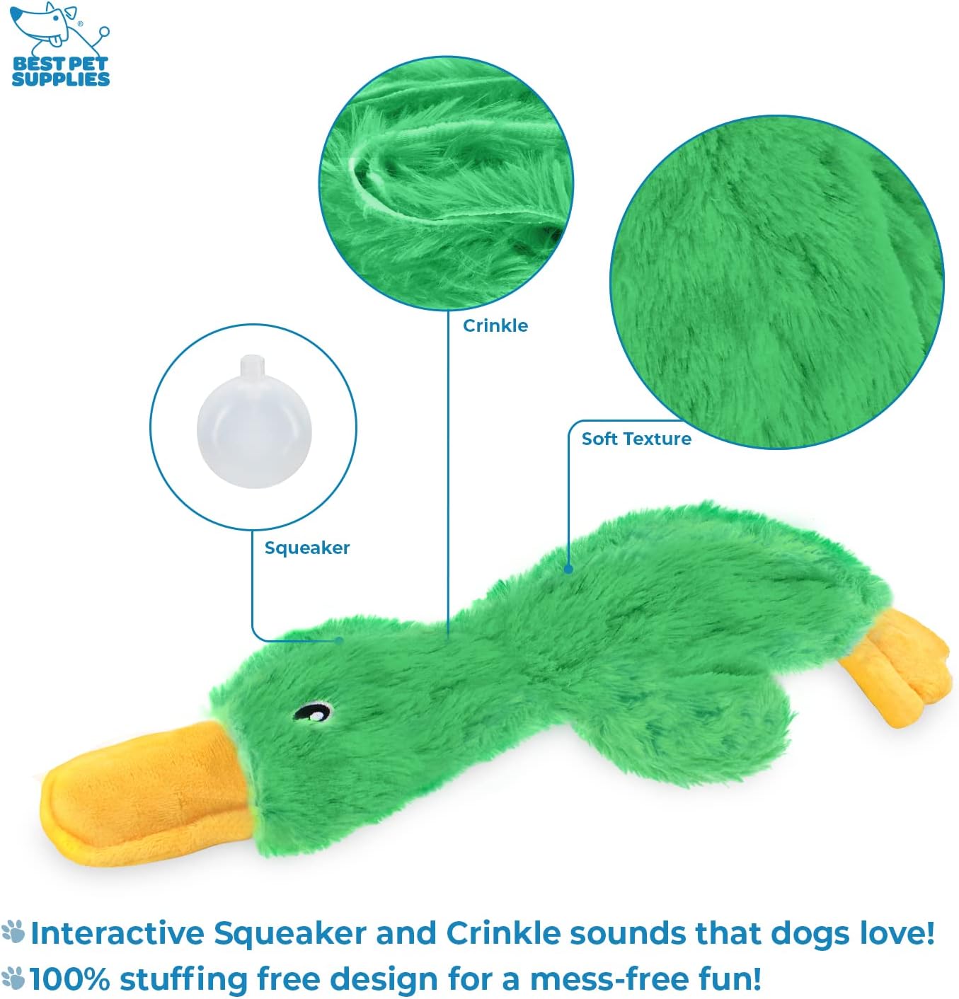 Best Pet Supplies Squeaky Dog Toys with Soft Durable Fabric for Small, Medium and Large Pets Interactive Toy for Indoor Play, Supports Active Biting and Play - Green