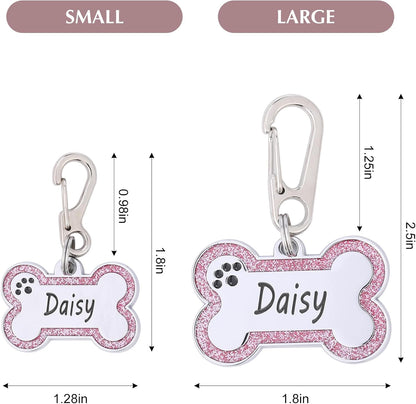Personalized Stainless Steel Pet ID Tags with Glittery Bone Design - DEEP Engraved Dog Tags Engraved for Pets Customized with 5 Lines Dogs and Cats Pets