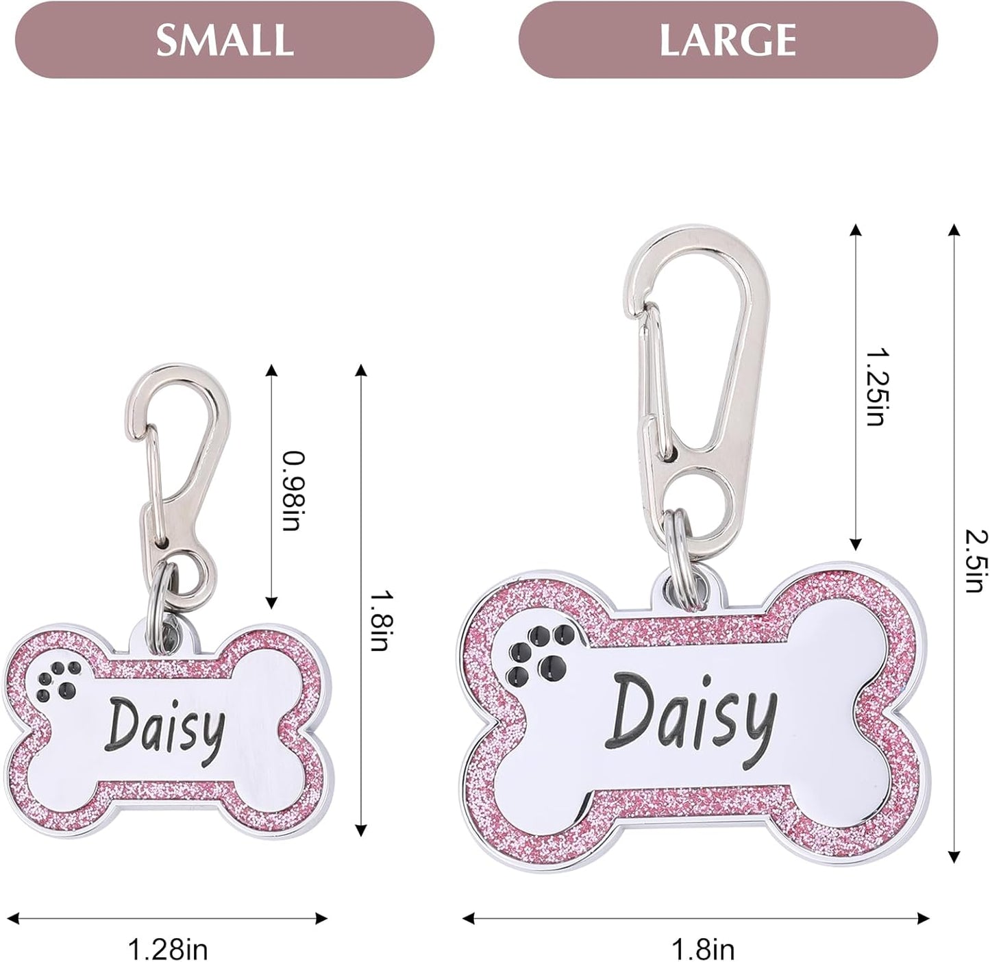 Personalized Stainless Steel Pet ID Tags with Glittery Bone Design - DEEP Engraved Dog Tags Engraved for Pets Customized with 5 Lines Dogs and Cats Pets