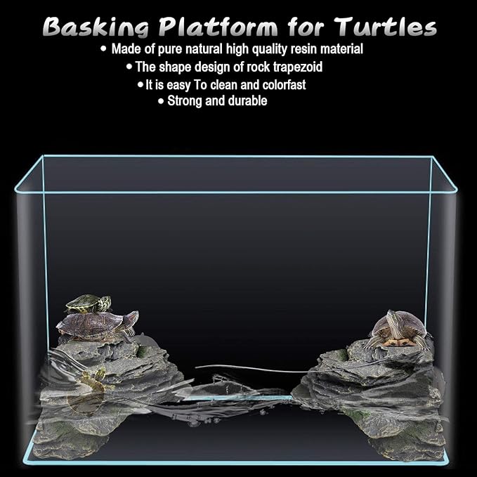 PINVNBY Basking Platform for Turtles Tortoise Dock Resin Resting Rock Reptile Habitat Climbing Ornament Floating Ledge Aquarium Decoration with 2 Pcs Suction Cups for Frogs, Newts,Lizard(3 Pcs)