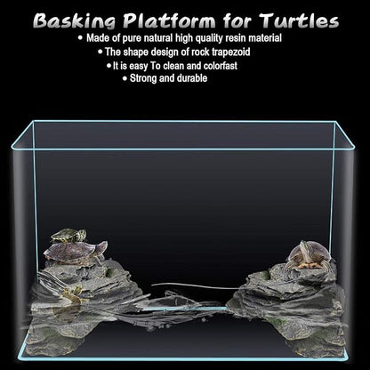 PINVNBY Basking Platform for Turtles Tortoise Dock Resin Resting Rock Reptile Habitat Climbing Ornament Floating Ledge Aquarium Decoration with 2 Pcs Suction Cups for Frogs, Newts,Lizard(3 Pcs)