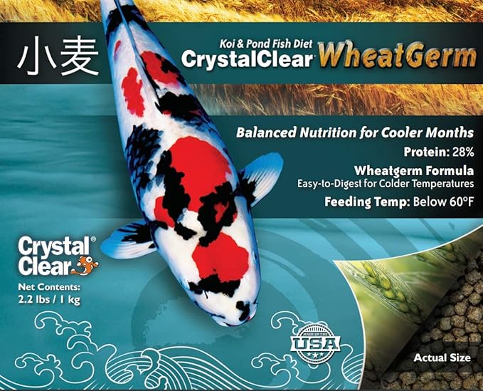 CrystalClear Koi & Pond Fish Food - Wheat Germ - 3.0mm Pellet Size - 2.2 Pound Bucket