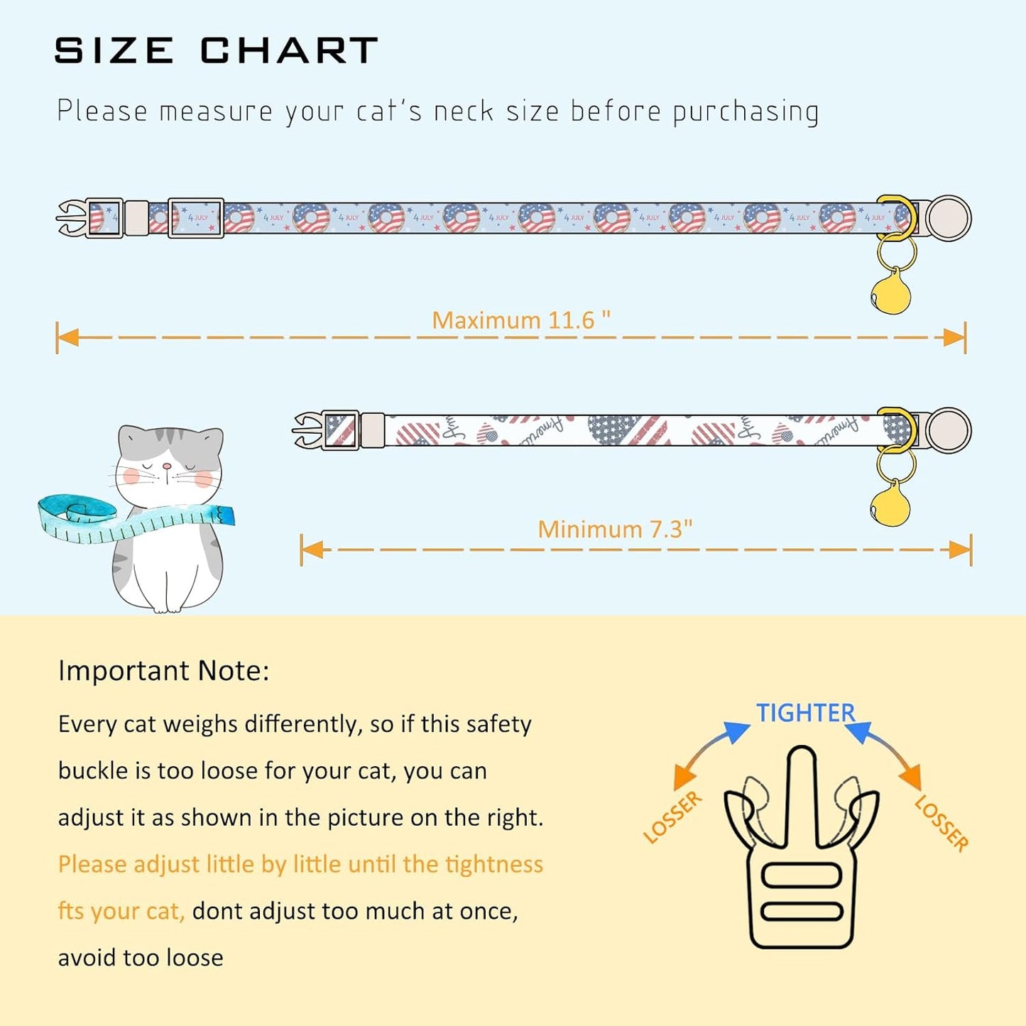 Faygarsle 2 Pack Patriotic American Flag Dog Collar Pattern Cat Collars Breakaway Safety Collar with Bell Spring Summer Design for Girl Cats, Red White Blue