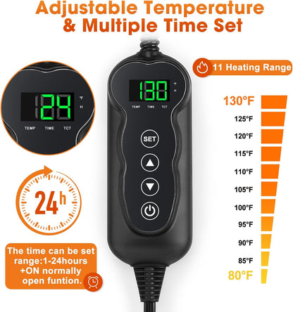 GASUR Heated Dog Bed, Waterproof Cat Heating Pad with Timer Temperature Adjustable, Indoor Heated Electric Pet Bed for Cats Dogs, Auto Power-Off, Anti-bite Pet Heated Pad, 28''x16'', Medium