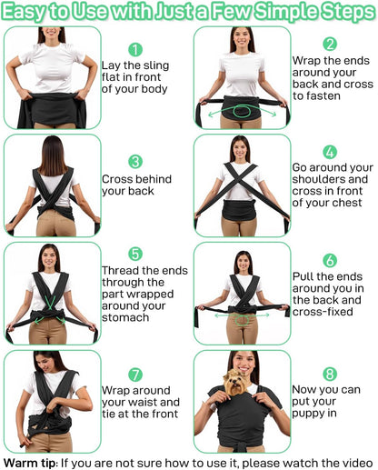 Dog Sling Swaddle Carrier for Small Dog, Cat Front Carriers for Small Pet up to 20lbs, Puppy Pouch with Adjustable Straps, Hands Free Pet Sling, Anti Anxiety Puppy Sling (Black)