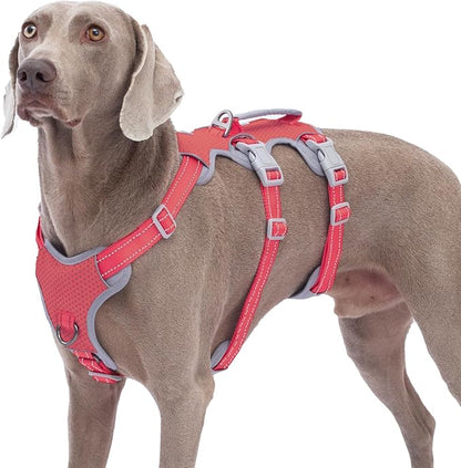 Huntboo Escape Proof Dog Harness, No Pull Reflective Harness with Lift Handle, Adjustable Pet Vest with Front and Back Leash Clips for Small Medium Large Dogs Walking Hiking Training (Red,XL)