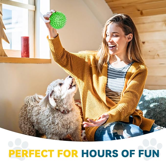 3.5” Large Dog Toys Ball, 6 Pack Squeaky oys, Durable for Aggressive Chewers, Spiky Ball for Clean Teeth and Training, Fetch Toys for Large Dogs, for Puppy Chew and Teething