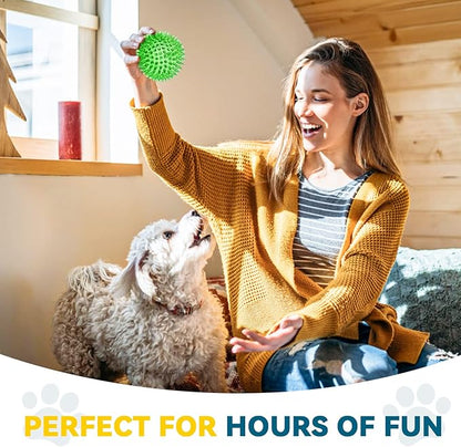 3.5” Large Dog Toys Ball, 6 Pack Squeaky oys, Durable for Aggressive Chewers, Spiky Ball for Clean Teeth and Training, Fetch Toys for Large Dogs, for Puppy Chew and Teething