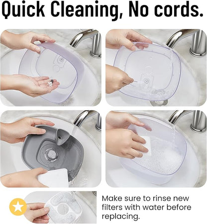 Veken Cat Water Fountain with Detachable Tank, Easy to Clean & Assemble, 84oz/2.5L Automatic Pet Drinking Dispenser with Quiet Operation & LED Light for Cats, Dogs and Small Pets, Grey